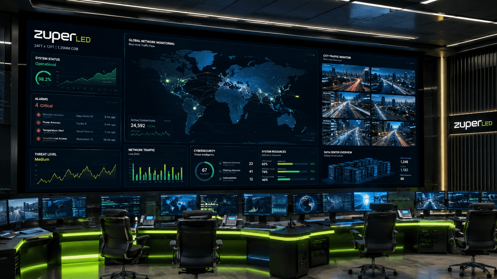 Zuper LED DATAWALL COB LED Display installed in a mission-critical enterprise control room